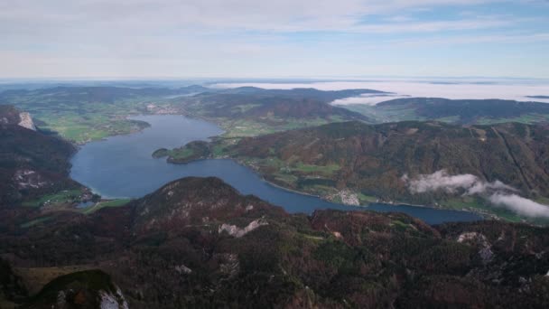 Outono Pitoresco Alpes Vista Para Lagos Montanha Miradouro Schafberg Salzkammergut — Vídeo de Stock