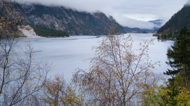 Горное Альпийское Осеннее Озеро Ахензе Альпы Тироль Австрия Живописная Туристическая — стоковое видео