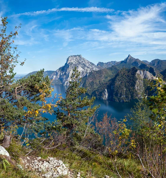 Paisible Automne Alpes Montagne Traunsee Vue Sur Lac Depuis Kleiner — Photo