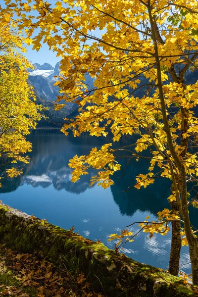 Sunny Idyllic Colorful Autumn Alpine View Peaceful Mountain Lake Clear — Stock Photo, Image