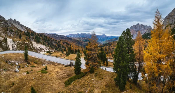 Overcast Morning Autumn Alpine Dolomites Mountain Scene Peaceful Valparola Path — Stock Photo, Image