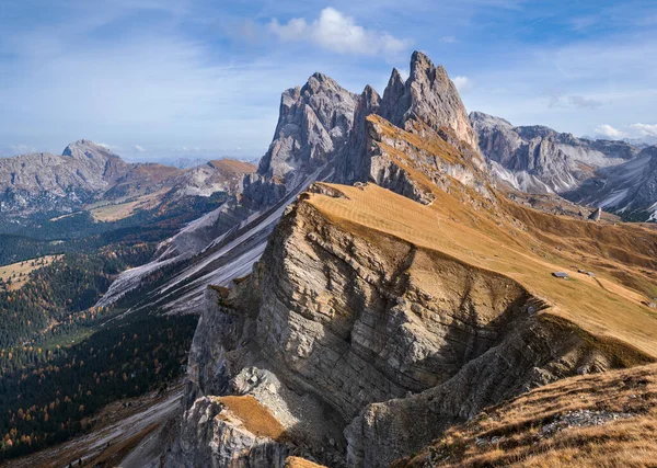 Гірська Сцена Мальовничих Осінніх Альп Знаменитий Італійський Доломіт Сеседа Величний — стокове фото