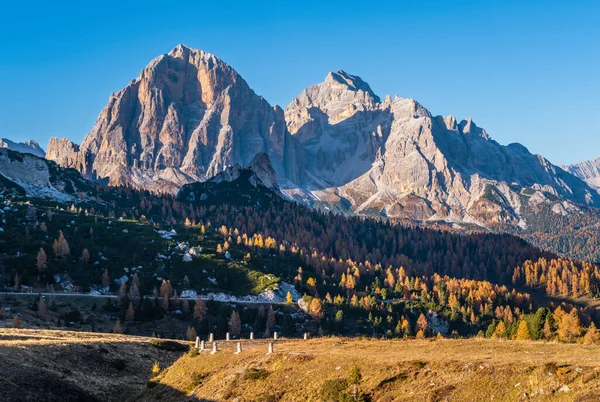 Italienska Dolomiter Berg Lugn Solig Kväll Utsikt Från Giau Pass — Stockfoto