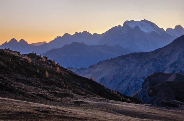 Dolomites Italiennes Montagne Paisible Nuit Brumeuse Vue Crépuscule Col Giau — Photo