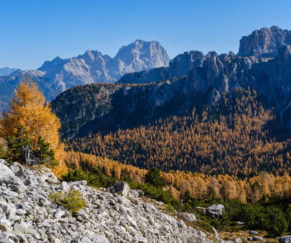 Sunny Picturesque Autumn Alpine Dolomites Rocky Mountain View Hiking Path — Stock Photo, Image