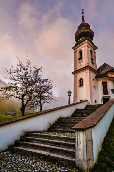 Nuvolosa Mattina Autunno Piccola Famosa Chiesa Pellegrinaggio Maria Gern Costruita — Foto Stock