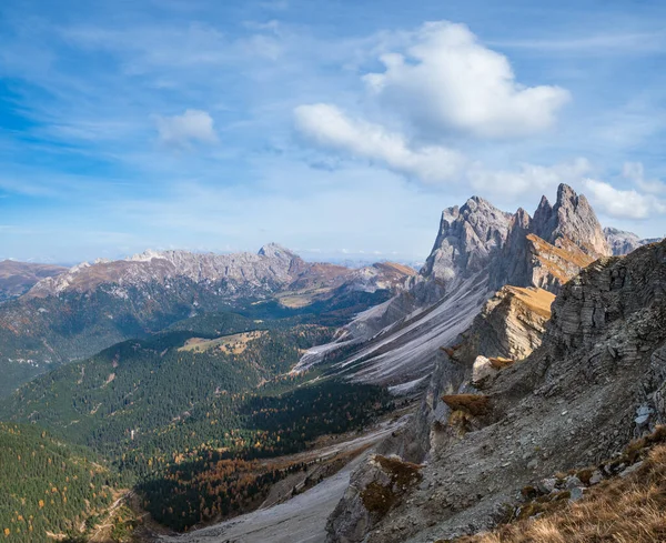 Picturesque Autumn Alps Mountain Scene Famous Italian Dolomites Seceda Majestic — Stock Photo, Image