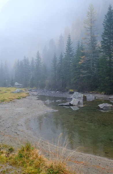 Alpine Elisabethsee Small Lake Amerbach Drying River Mittersil Austria Autumn — Stock Photo, Image