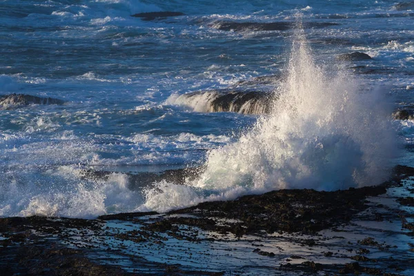 Velké vlny na lávové skalní útesy — Stock fotografie