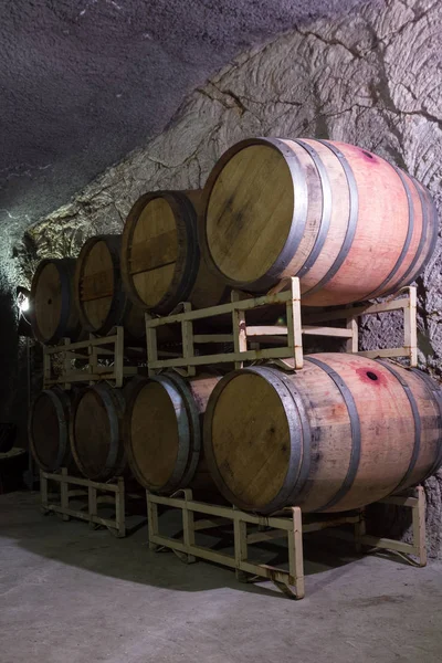 Wine Barrels in a cave — Stock Photo, Image