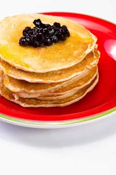 Fresh pancakes with blueberry jam — Stock Photo, Image