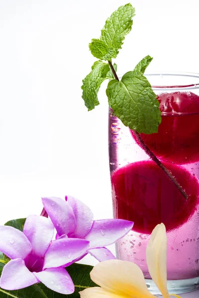 清新的热带鸡尾酒与鲜花 — 图库照片