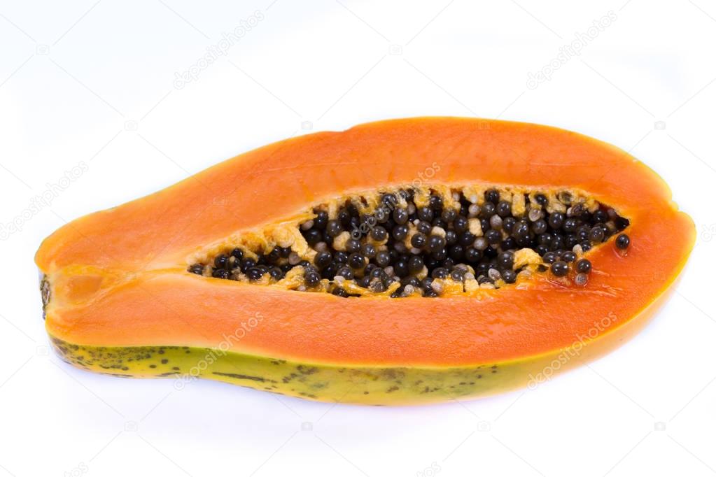 organic papaya cut in half 