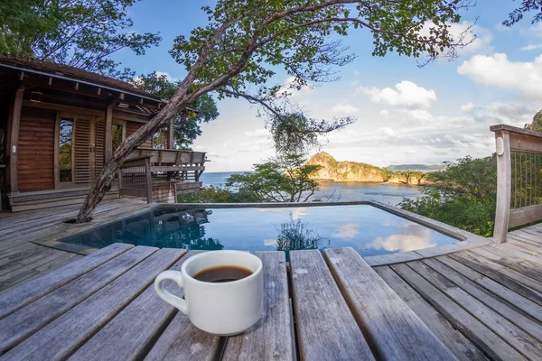 Coffee by the pool — Stock Photo, Image