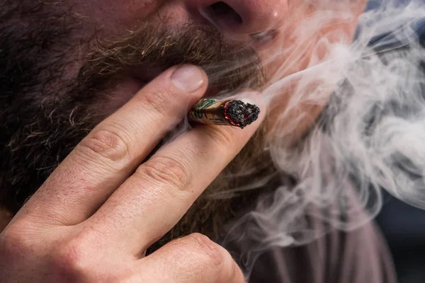 Smoking a hundred dollar joint — Stock Photo, Image