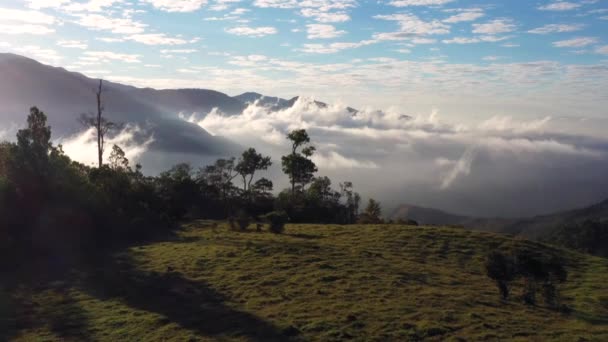 Early Morning Fog Clinging Mountain Range Rural South Costa Rica — Stok video