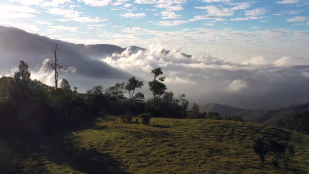 Early Morning Fog Clinging Mountain Range Rural South Costa Rica — Stok video