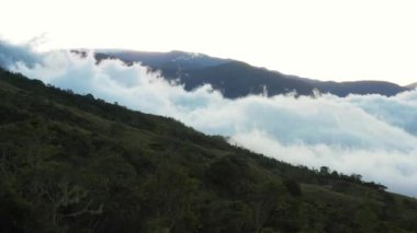 Early morning fog clinging to the mountain range in the rural south of Costa Rica
