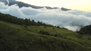 Early morning fog clinging to the mountain range in the rural south of Costa Rica