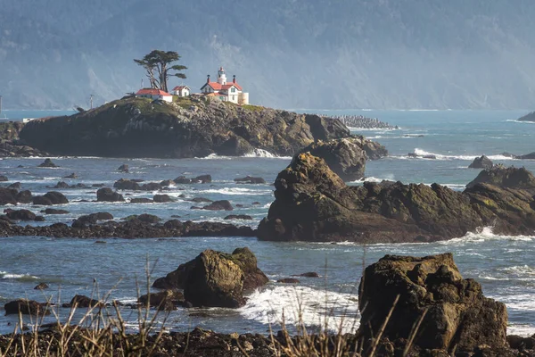 Île Marée Juste Large Crescent City Californie Abrite Une Des — Photo