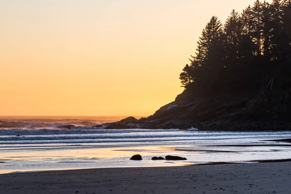 Muž Chladných Pobřežních Vodách Pobřeží Oregonu Surfující Při Západu Slunce — Stock fotografie