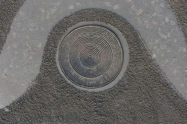 Bandon Sea Oregon Usa March 2020 Artwork Team Circles Sand — 스톡 사진