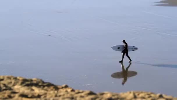 Bandon Oregon Eua Março 2020 Homem Terno Seco Saindo Oceano — Vídeo de Stock