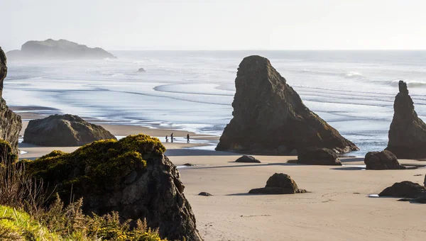 Tranquil Afternoon Bandon Oregon Low Tides Revealing Sandy Beach Large — Stock Photo, Image