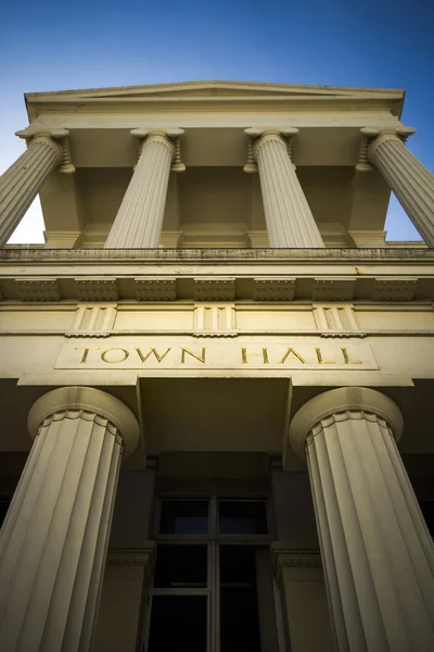 Grand town hall with gold carved lettering — Stock Photo, Image