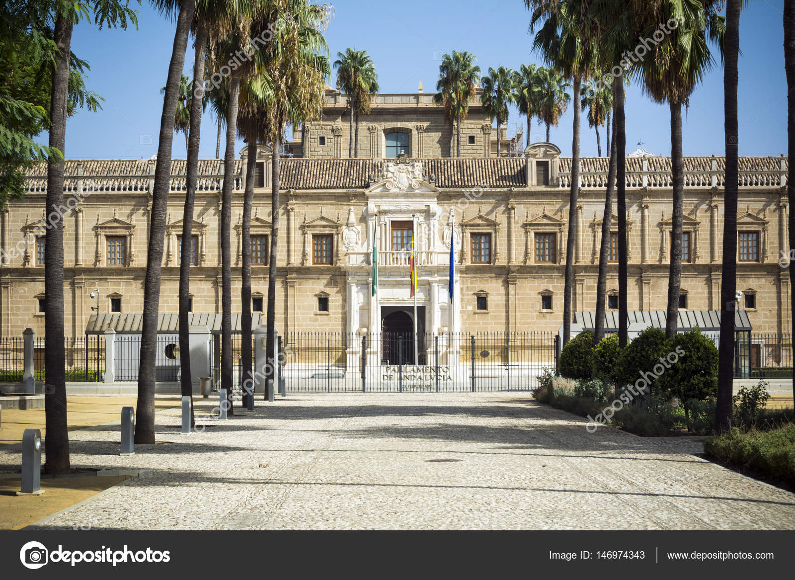 Andalusian Parliament building and grounds in Seville Stock Photo by