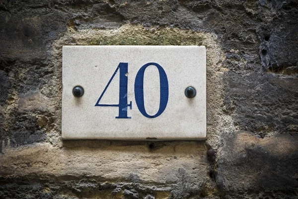 Numéro Quarante Numéro Porte Sur Mur Briques — Photo