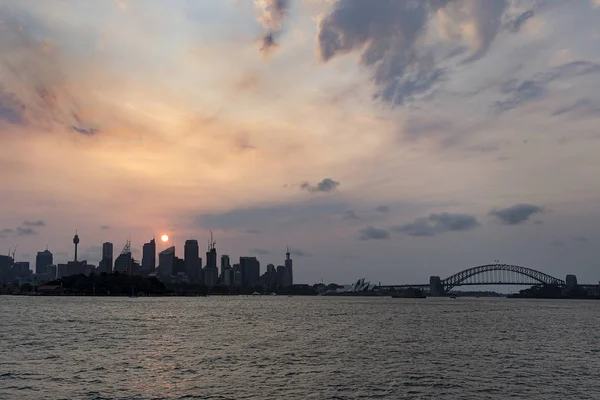 Célèbre Ligne Horizon Sydney Vue Autre Côté Port Crépuscule — Photo