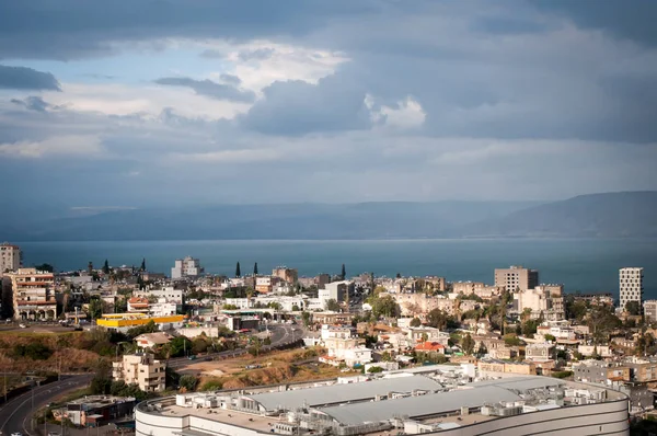 View of Tiberias, Galilee sea - Kinneret and mountains  . — стоковое фото