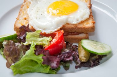 Beyaz ekmek pastırma ve yumurta ile sandviç .