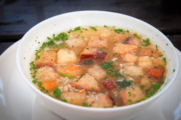Traditional czech soup with croutons . — Stock Photo, Image