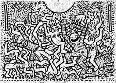 El çizimi Doodle vektör çizim, komik parti insanlar 