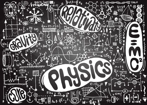 Fórmulas físicas y fenómenos. ilustración dibujada a mano. cien — Vector de stock