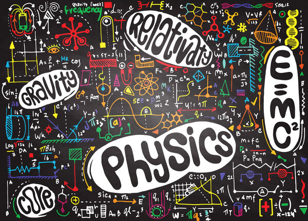 Physical formulas and phenomenon. hand-drawn illustration. scien