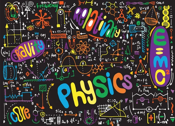 物理的な数式と現象。手描きのイラスト。サイエン — ストックベクタ