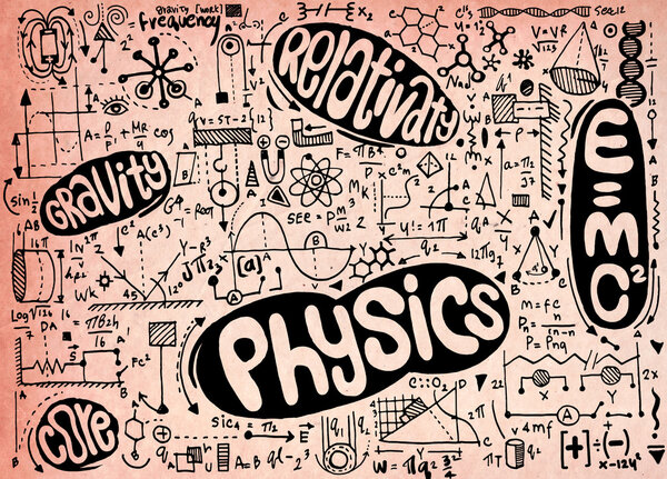 Physical formulas and phenomenon. hand-drawn illustration. scien