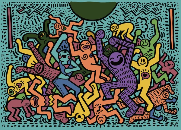 Desenho à mão Doodle Vector Ilustração de pessoas engraçadas festa — Vetor de Stock