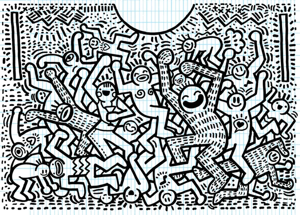 Gambar tangan Doodle Vector Illustration dari orang-orang lucu pesta - Stok Vektor
