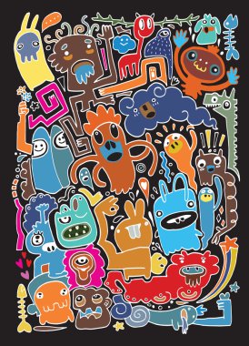 Canavarlar ve sevimli uzaylı Dostu, elle çizilmiş canavarlar koleksiyonu