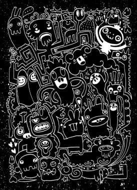 Canavarlar ve sevimli uzaylı Dostu, elle çizilmiş canavarlar koleksiyonu