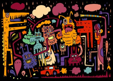 Canavarlar ve sevimli uzaylı Dostu, elle çizilmiş canavarlar koleksiyonu