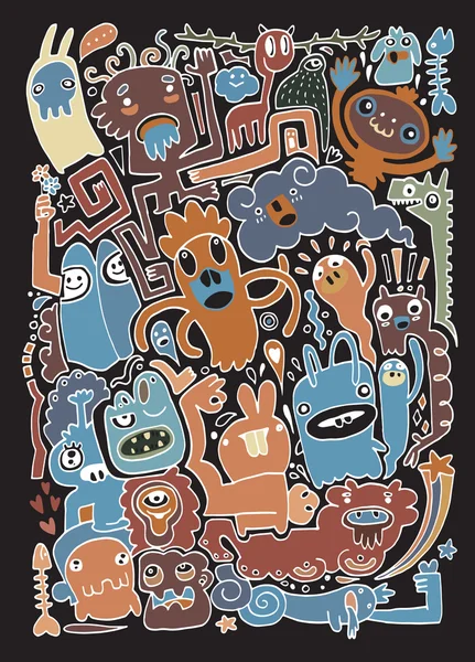 Monstres et mignon alien amical, collection de monstres dessinés à la main — Image vectorielle