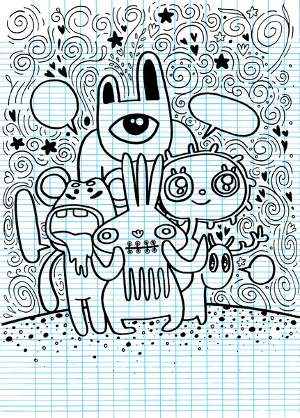 Dibujado a mano loco doodle monstruo ciudad, dibujo estilo — Archivo Imágenes Vectoriales