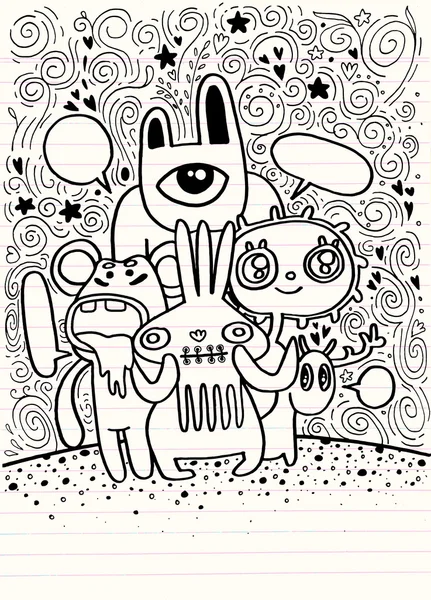 Dibujado a mano loco doodle monstruo ciudad, dibujo estilo — Vector de stock