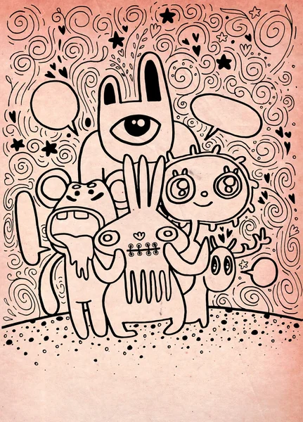 Dibujado a mano loco doodle monstruo ciudad, dibujo estilo — Vector de stock