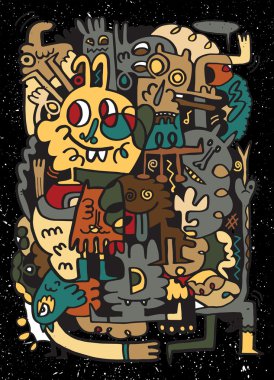 Canavarlar ve sevimli yaratık, elle çizilmiş canavarlar koleksiyonu, vektör 